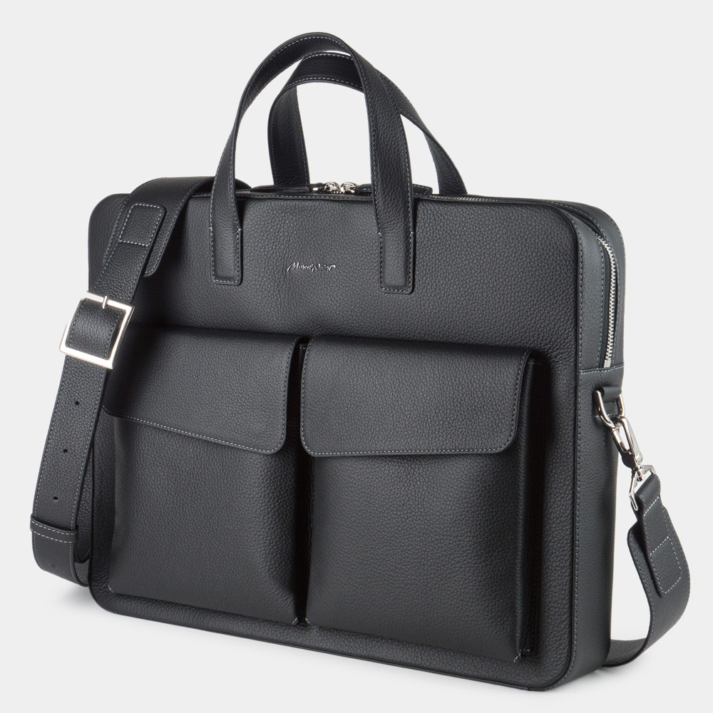 Сумка для ноутбука и документов zip Bocage business Теленок Черный мат