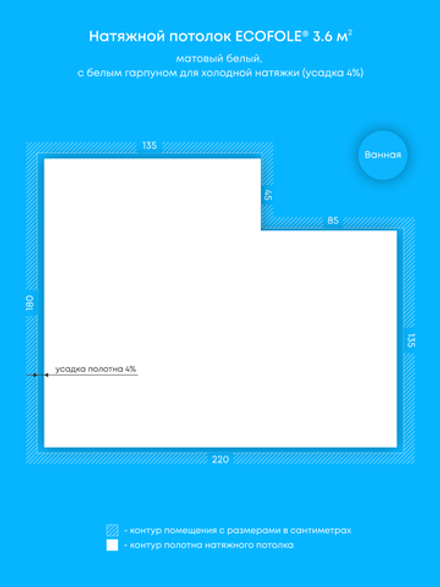 Матовый натяжной потолок 3.6 м2
