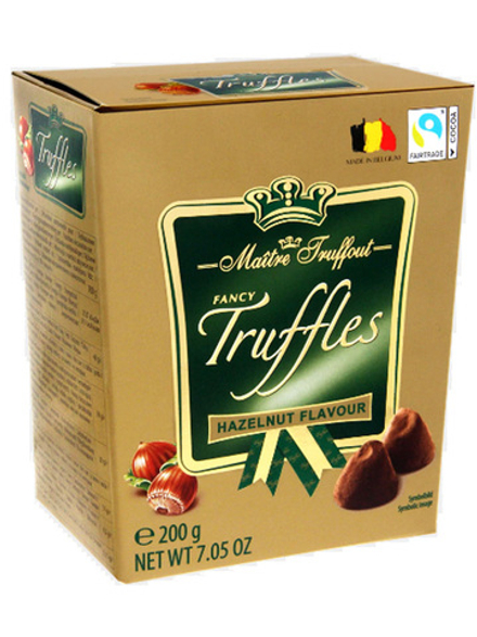 Конфеты Трюфели от Maitre Truffout со вкусом фундука 200 г, с большим количеством темного шоколада и тонким слоем какао