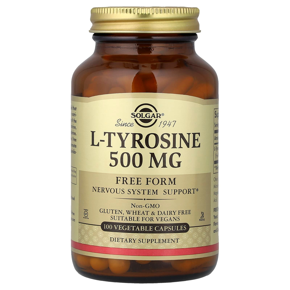 Solgar, L-тирозин, 500 мг, 100 вегетарианских капсул