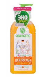Средство д/мытья посуды антибактериальное Synergetic ЭКО 1л Апельсин, с дозатором