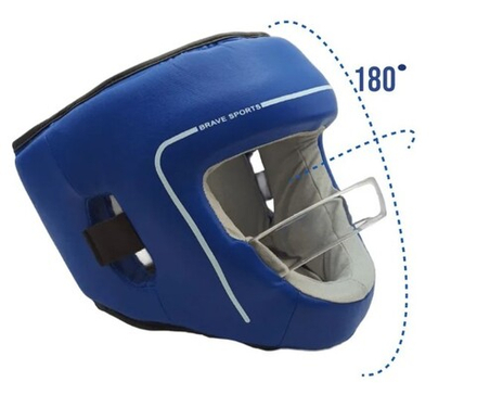 Шлем для бокса с защитной планкой для носа и скул синий