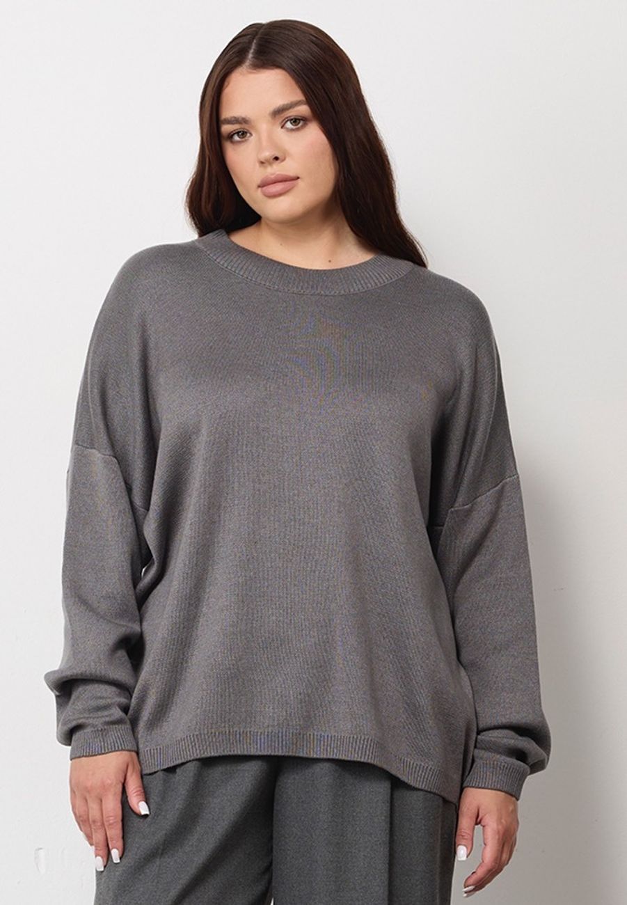 Джемпер вязаный с круглым вырезом, графит