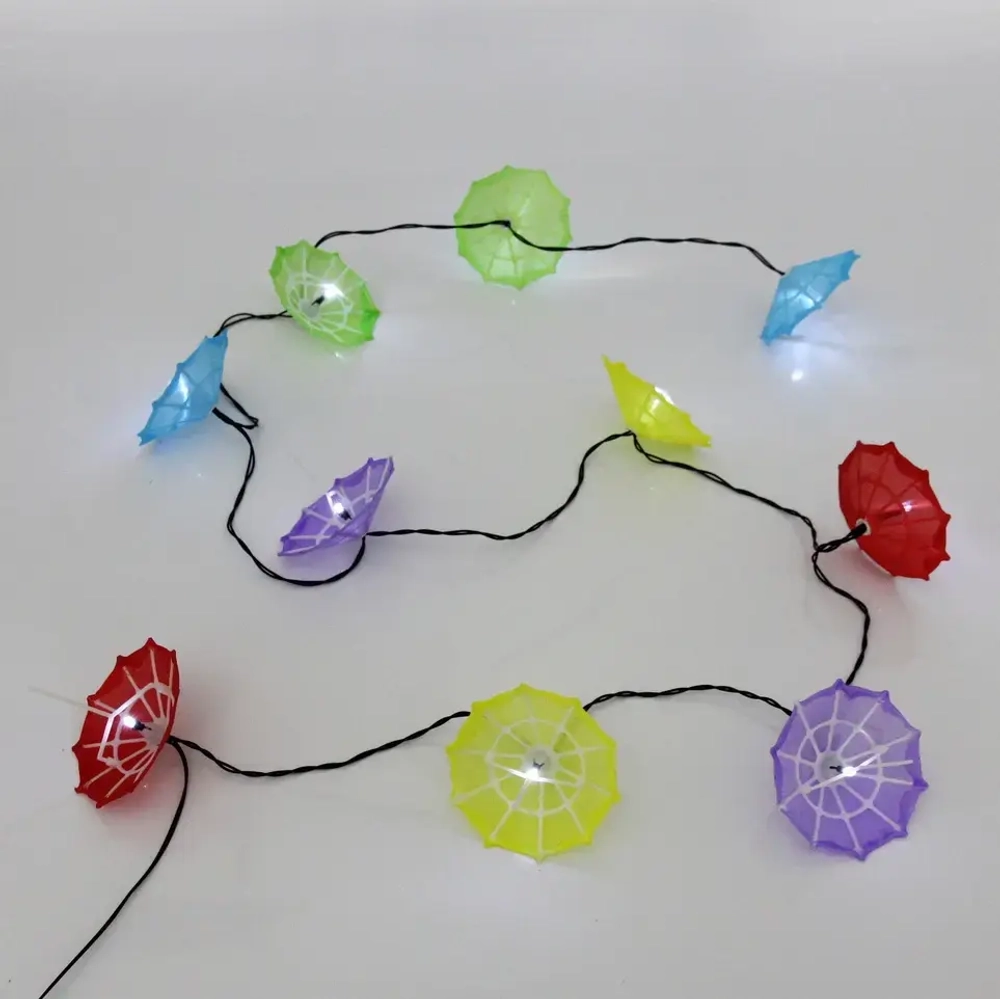 Гирлянда для улицы «Яркий зонтик» 3.8 м 10 ламп LED (8*7 см) чёрн.пров, 2 реж.,IP-54, Белый (солнечная батарея)