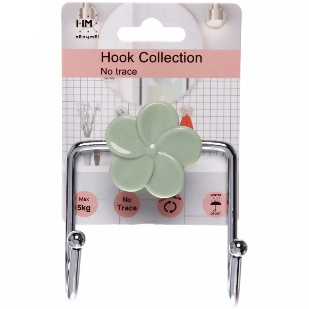 Крючок с липким слоем двойной (1шт., нагрузка 5кг) Цветок зеленый MH8043