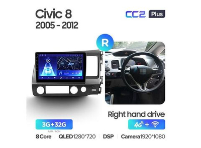 Магнитола Teyes CC2 Plus 3-32 Honda Civic 8 FK FN FD (Правый руль) 2005-2012 9.0"