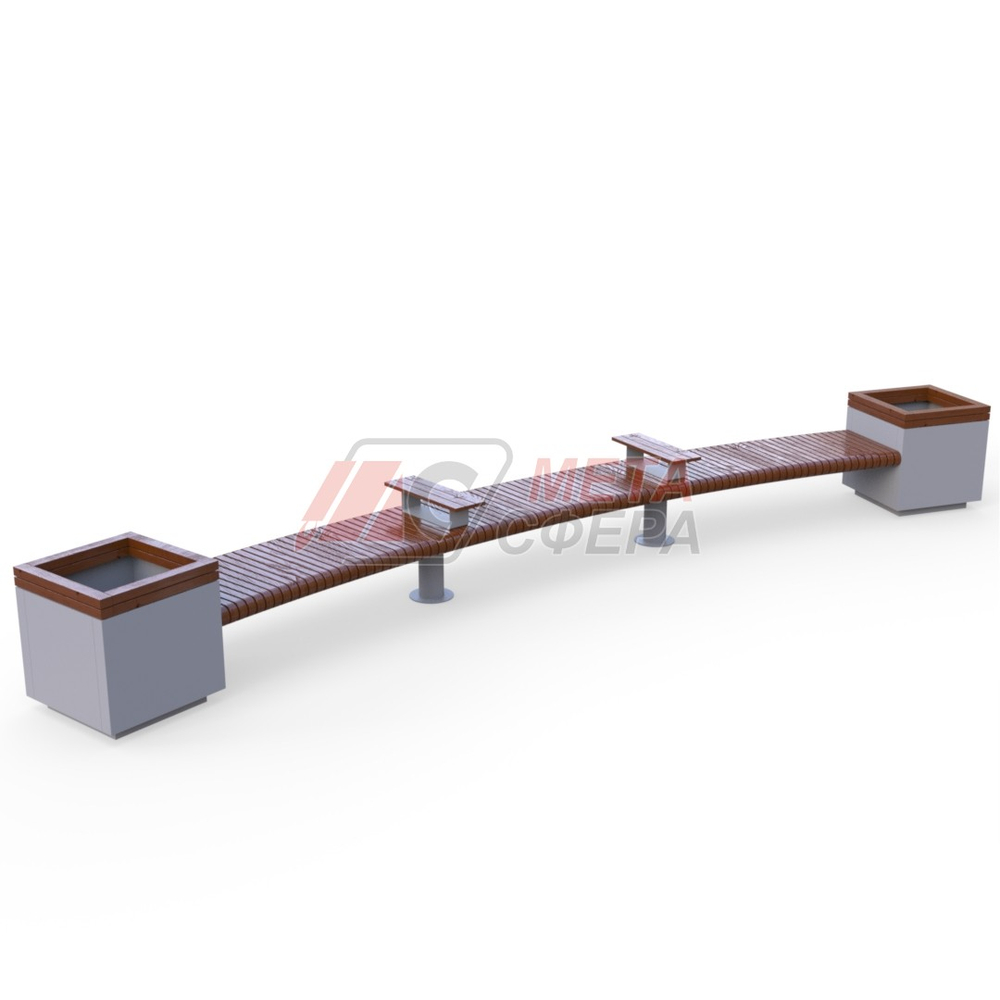 Лавка Rail Road 01 радиусная с 2-мя вазонами и подлокотниками