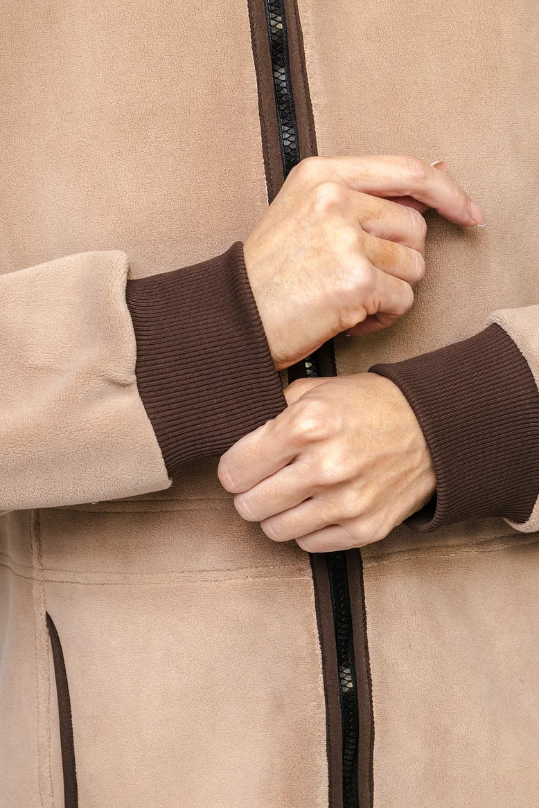 Куртка удлинённая с капюшоном, женская, ткань Джерси-Флис