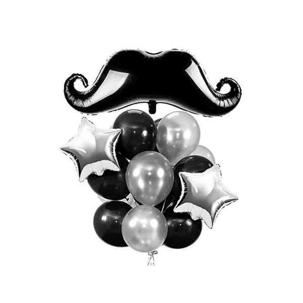 Фонтан шаров "Усы" с серебряными звездами