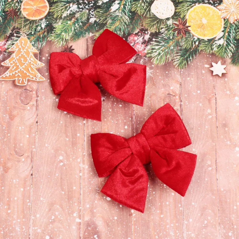 Бант на ёлку «Велюровый стиль» 12*15 см (набор 2 шт), красный