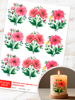 Трансфер переводной - декаль для свечей и гипса цветочки 005 А5
