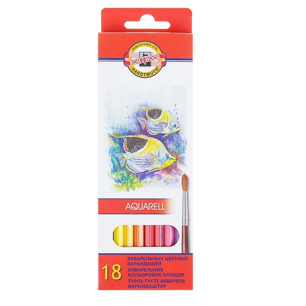 Набор школьных акварельных карандашей FISH 18 цветов в картонной коробке