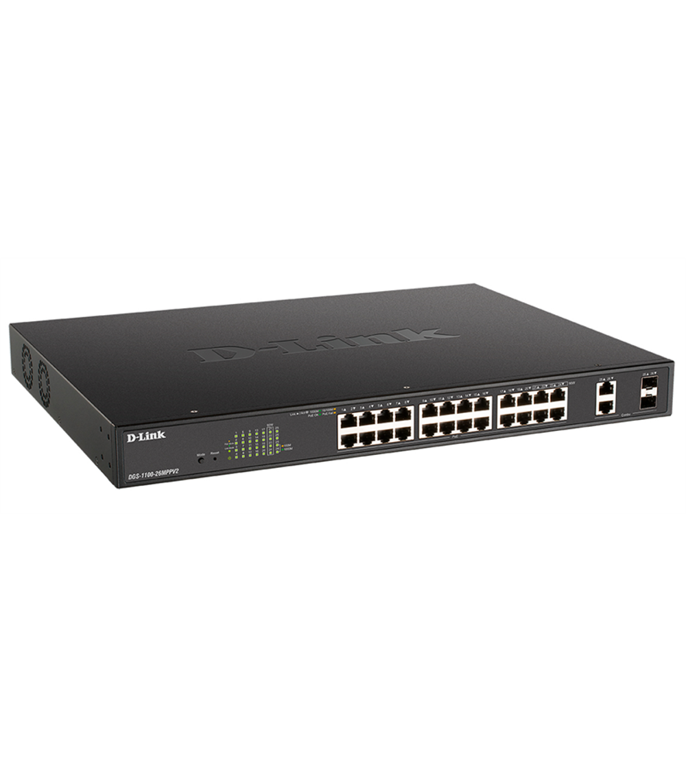 Коммутатор D-Link EasySmart L2 Switch 24х1000Base-T PoE, 2xCombo 1000Base-T/SFP, PoE Budget 525W, 4 PoE ports 802.3bt (90W)