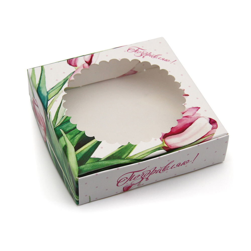 Упаковка для пряников и печенья с окном 11,5*11,5*3 см (Тюльпан)