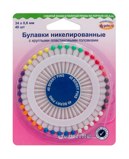 Булавки с круглыми пластиковыми головками "Ягодка", 34 мм, 40шт