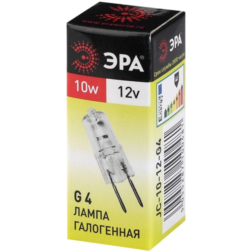 Лампа галогенная ЭРА JC-10W-12V-G4 10Вт капсула теплый белый свет G4 | Лампы галогенные Капсульные (G4, G9)