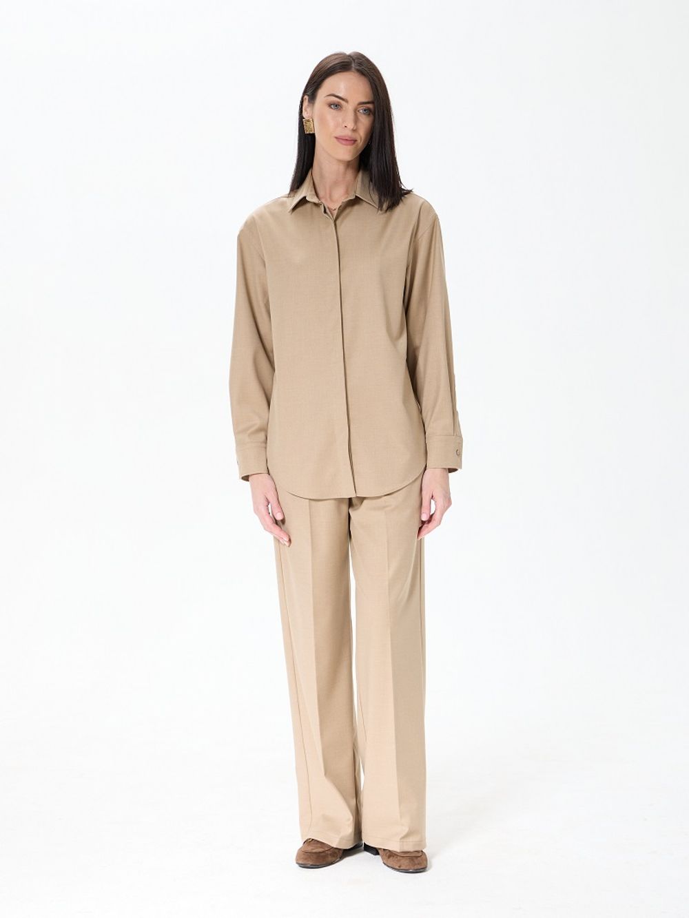 Комплект Рубашка Хельсинки и Брюки палаццо бежевая смесовая шерсть