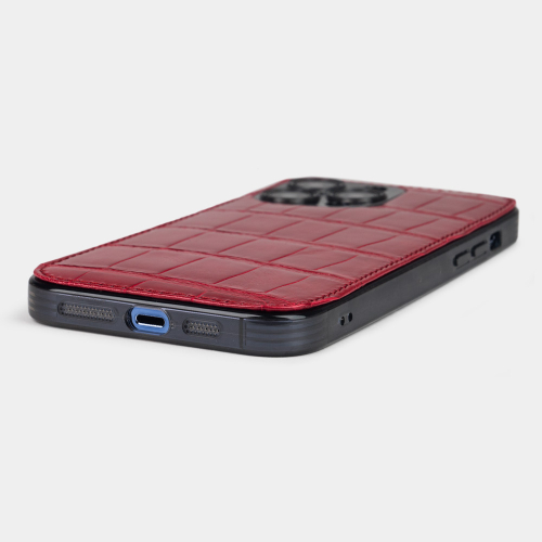 Чехол для iPhone 14 Pro Max из кожи крокодила, цвета красный лак
