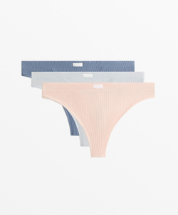 OYSHO Набор из 3 пар трусов-стрингов в рубчик, голубой