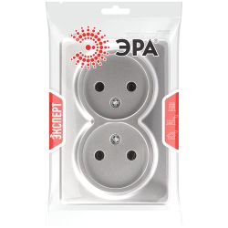 Розетка ЭРА Эксперт 11-2202-03 2х2P IP20 16A-250В ОУ алюминий