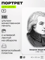 Портрет для школы в кабинет музыки "Вольфганг Амадей Моцарт", стенд школьный для класса, деятели науки для оформления классного уголка, 40х30 см, Silver Plane x Айдентика Технолоджи