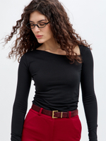 Черный лонгслив Джейн с асимметричным вырезом