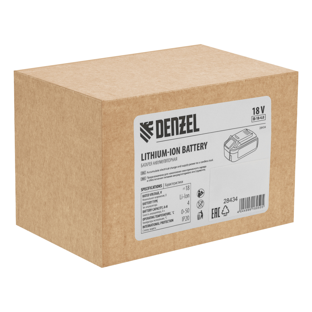 Батарея аккумуляторная IB-18-4.0, Li-Ion, 18 В, 4.0 А/ч Denzel