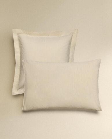 ZARA HOME ХЛОПКОВАЯ НАВОЛОЧКА В ПОЛОСКУ, БЕЖЕВЫЙ