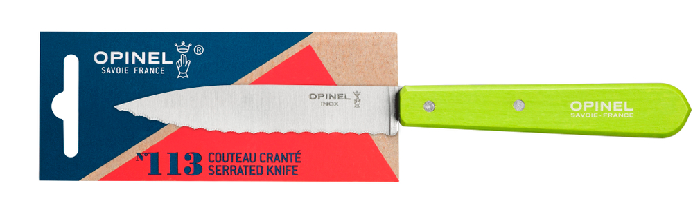 Нож столовый Opinel №113, деревянная рукоять, блистер, нержавеющая сталь, зеленый 001920