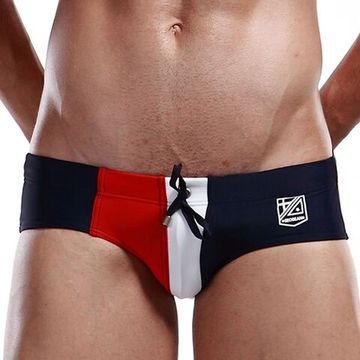 Мужские плавки брифы темно-синие с красной вставкой Seobean Mens Swim Brief (M / Темно-синий)