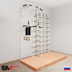 Шведская стенка Sv Sport усиленная 67840 (Турник стандарт/Брусья/Кольца/Лестница/Мат 2м/Канатный лаз)