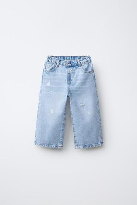 ZARA ДЖИНСЫ WIDE LEG С ПУГОВИЦЕЙ В ВИДЕ СЕРДЦА, ГОЛУБОЙ