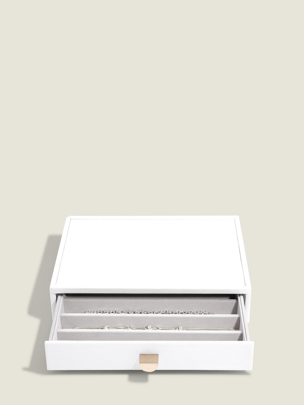 Органайзер для украшений и часов со стеклянной крышкой Stackers Classic Jewellery Box, 4 секции - White Pebble (White Pebble / серый / White Pebble / 500)