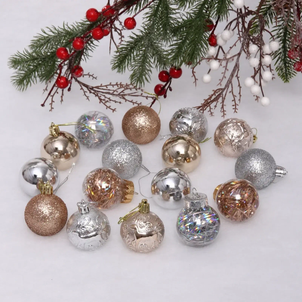 Набор шаров «Волшебный вальс» 5 см (16 предметов), шампань/серебро