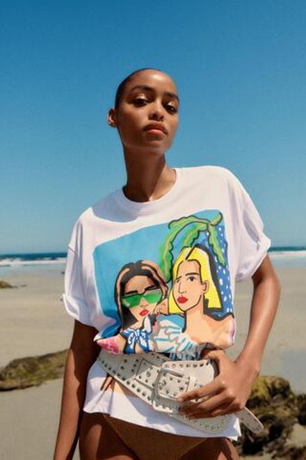 ZARA ФУТБОЛКА С ПРИНТОМ «ДЕВУШКИ», БЕЛЫЙ