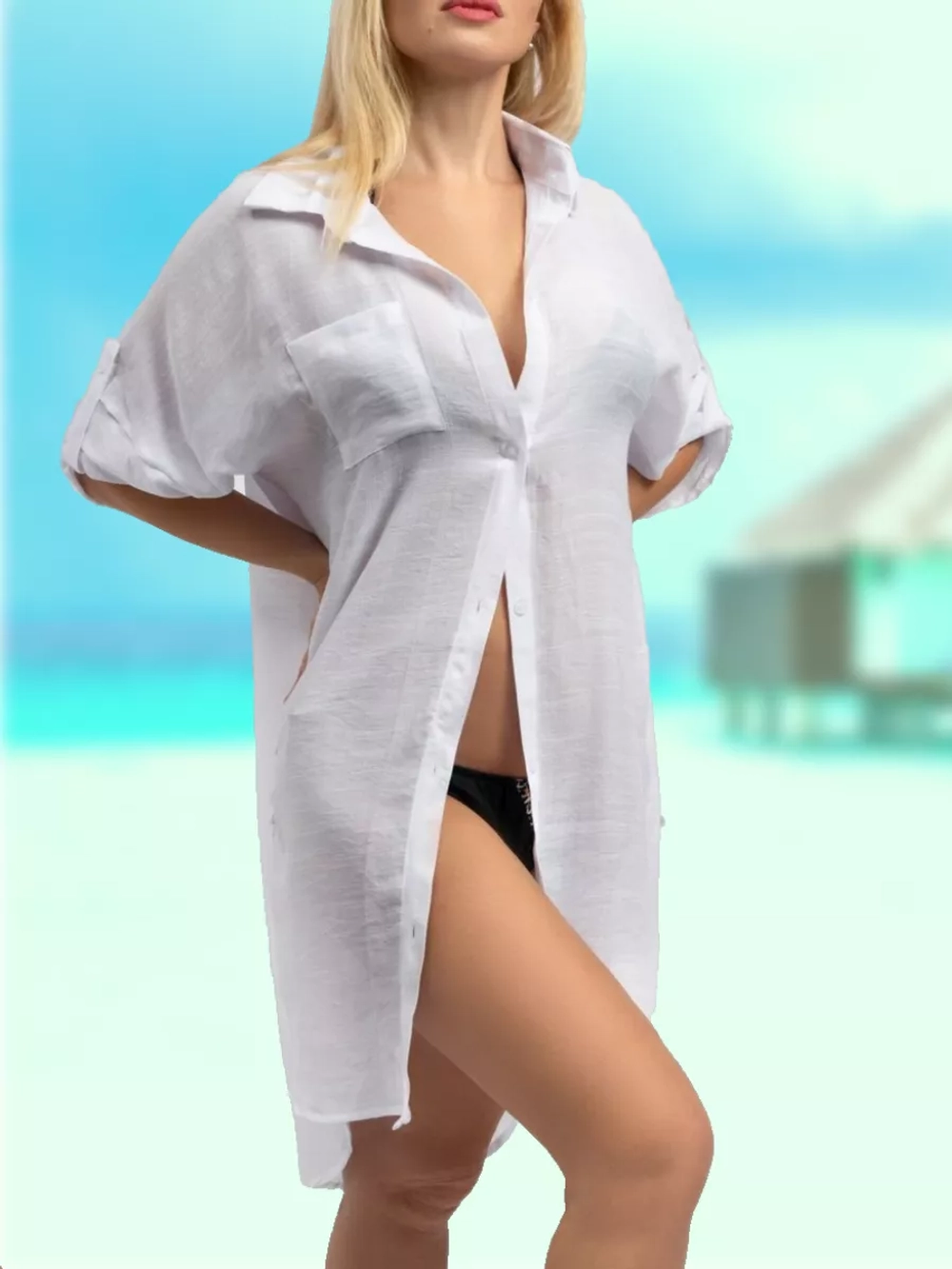 туника пляжная рубашка летняя на пуговицах