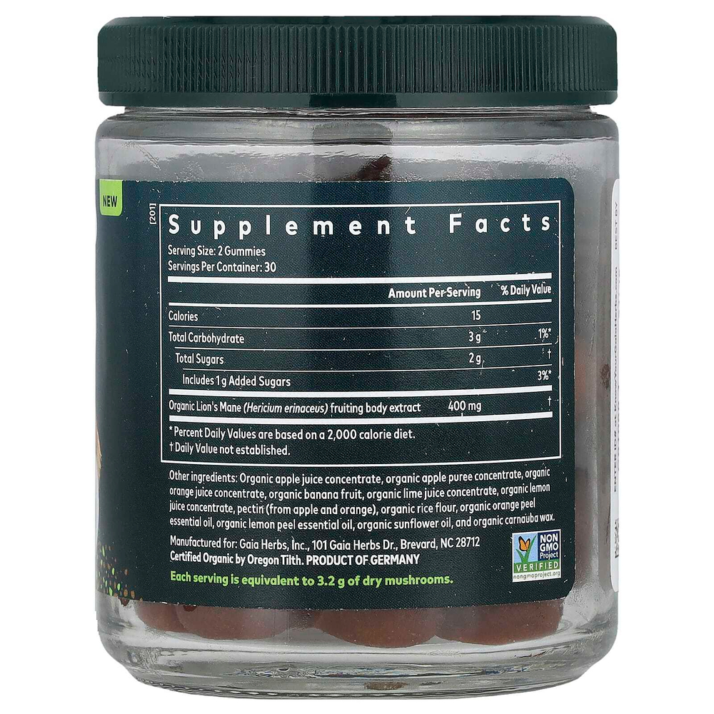 Gaia Herbs, Жевательные мармеладки с грибами из львиной гривы, цитрусовые, 60 жевательных таблеток