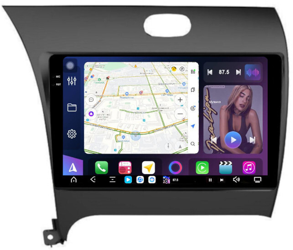 Магнитола для KIA Cerato 3 2013-2018 - FarCar XXL280M монитор 9.5" 2K QLED на Android 14, TS20, 8+256Гб, CarPlay, 4G SIM-слот