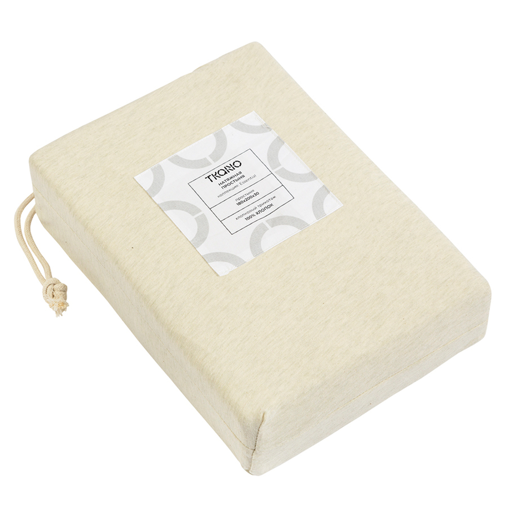 Простыня на резинке из хлопкового трикотажа серо-бежевого цвета из коллекции essential, 180х200х30 см