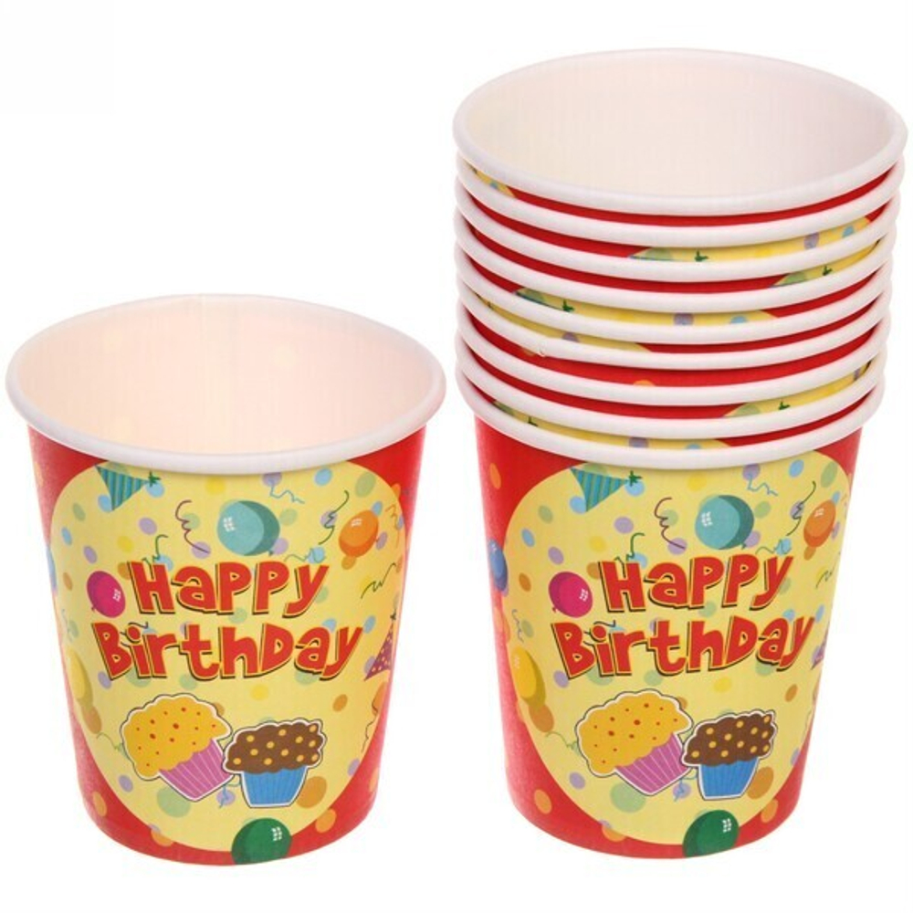 Стакан бумажный 0,2л в наборе 10 шт «День рождения» Кексики