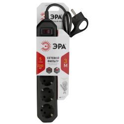 Сетевой фильтр ЭРА USF-5es-3m-B с базовой защитой с заземлением с выключателем 5 розеток 3м 10А черный