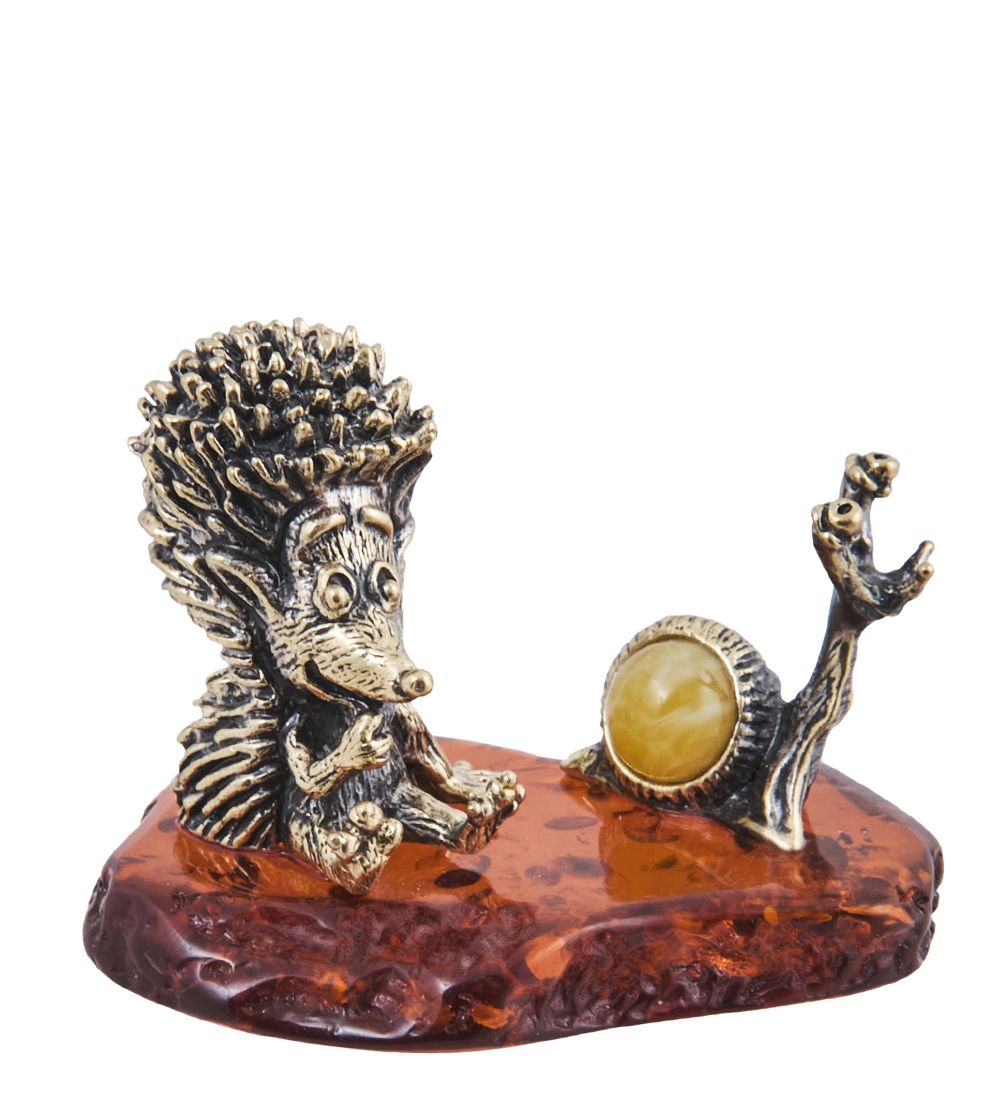 Народные промыслы AM-4031 Фигурка «Ежик с улиткой» (латунь, янтарь)