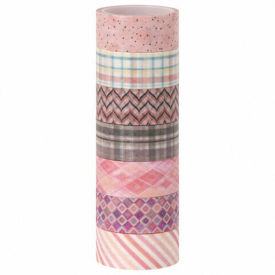 Клейкие WASHI-ленты для декора ОТТЕНКИ РОЗОВОГО, 15 мм х 3 м (набор 7 шт) рисовая бумага