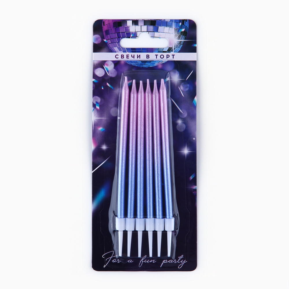Свечи для торта розово/голубой градиент 13 см (6 шт/уп)