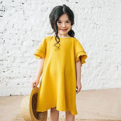 Ruffled muslin dress - Mustard