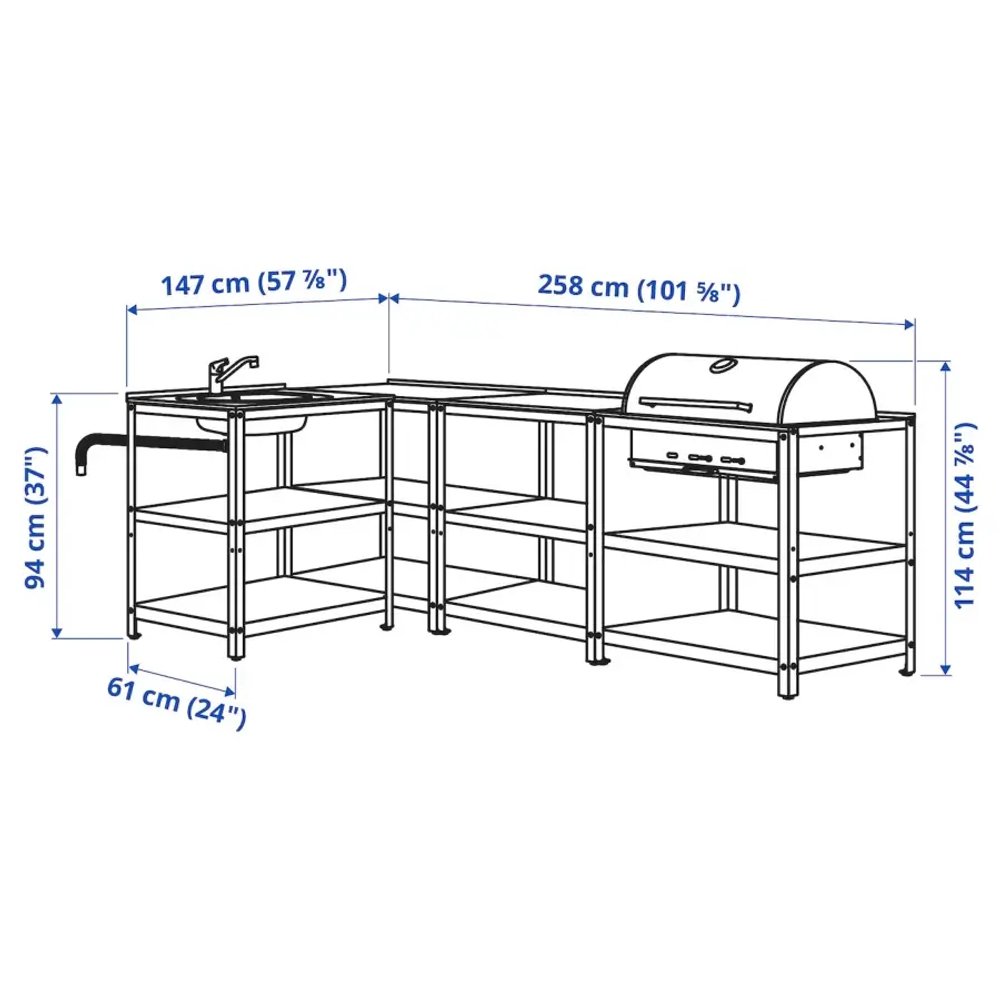 Кухонная мойка/угольный гриль Ogre - IKEA GRILLSKÄR, 114x158x157см, черный, ГРИЛЬШЭР ИКЕА