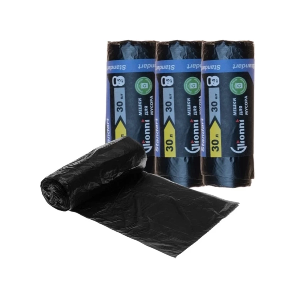 Пакет мусорный 30л ПНД черный (30шт/рул)