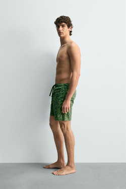 ZARA ДЛИННЫЕ ПЛАВКИ С ЦВЕТОЧНЫМ ПРИНТОМ, ЗЕЛЕНЫЙ