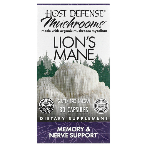 Host Defense, Mushrooms™, ежовик гребенчатый, 30 капсул (0,5 г в 1 капсуле)
