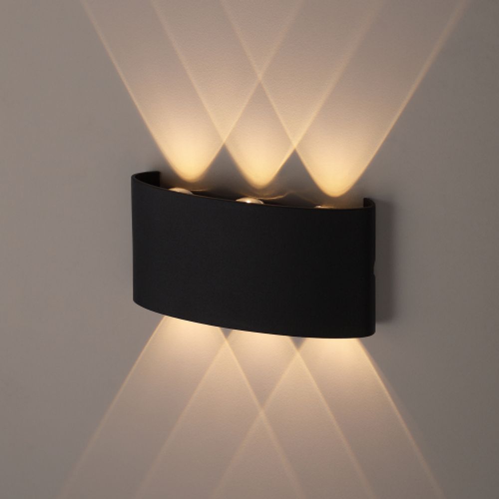 Светильник декоративный настенный светодиодный ЭРА WL12 BK 6х1Вт 3000К IP54 черный для интерьера и фасадов зданий | Фасадная декоративная подсветка